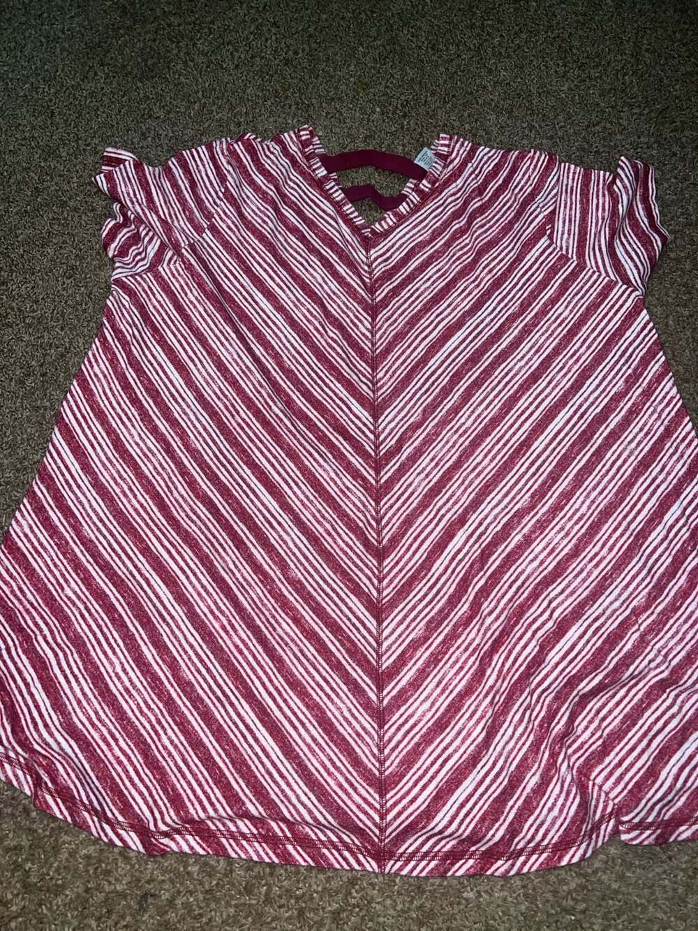 Catherines Women's Red and White Striped V-Neck Flutter Sleeve Plus Size Top